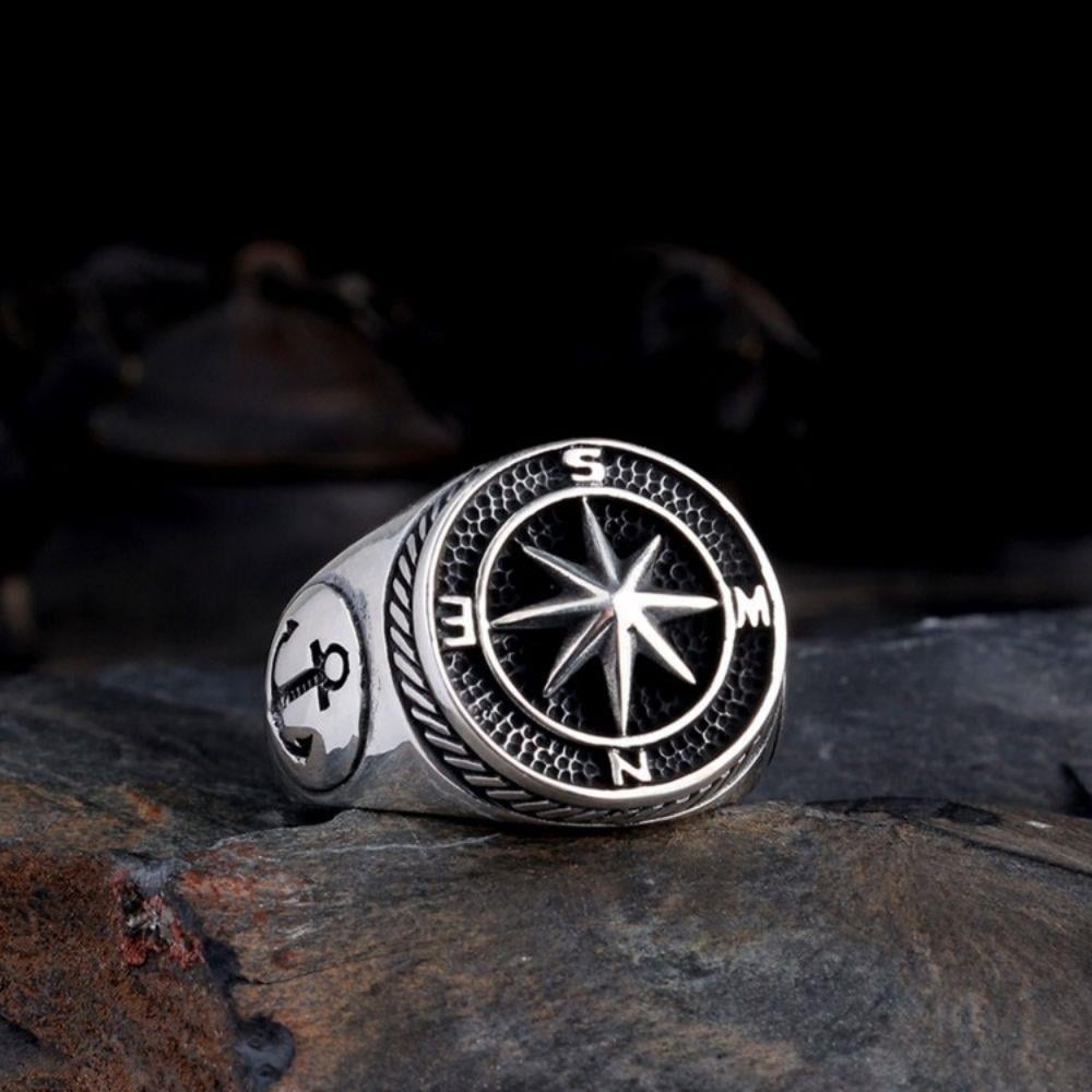 925 Ayar Gümüş Deniz Çapası ve Pusula Model Erkek YüzükZirkon Taşlı Yüzükler
