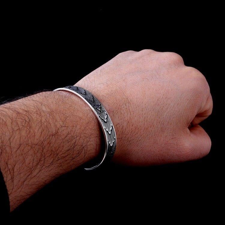 925 Ayar Gümüş Desen Motifli Erkek Kelepçe BileklikErkek Bileklik