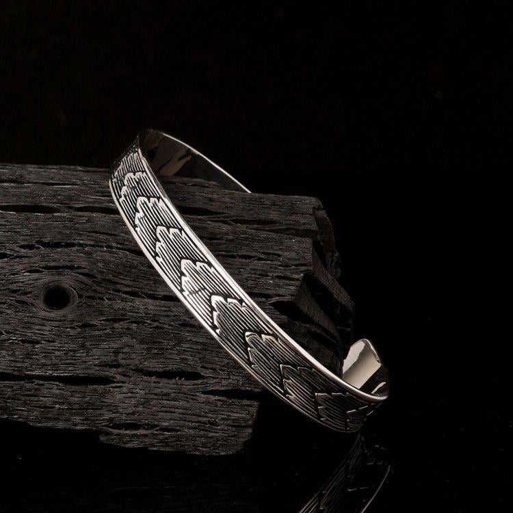 925 Ayar Gümüş Desen Motifli Erkek Kelepçe BileklikErkek Bileklik