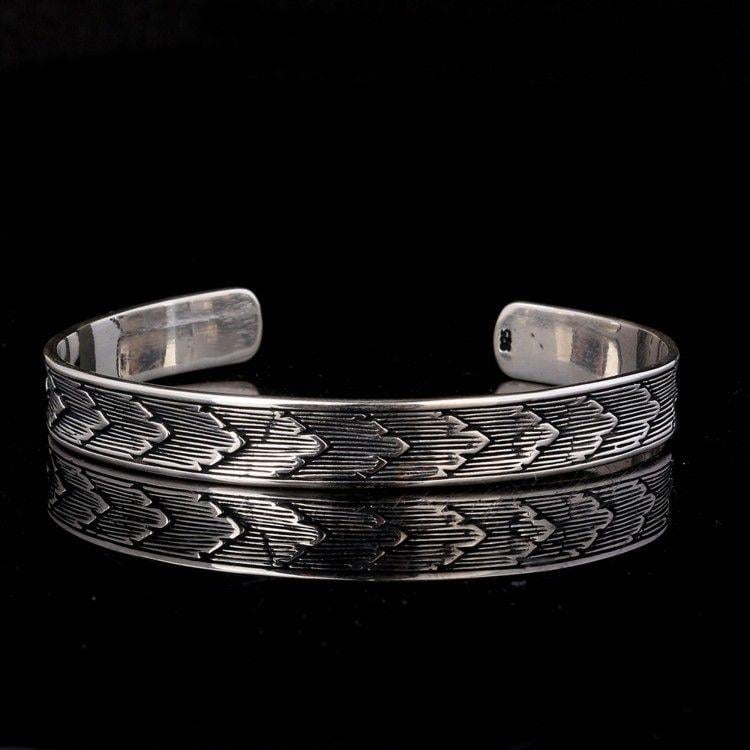 925 Ayar Gümüş Desen Motifli Erkek Kelepçe BileklikErkek Bileklik