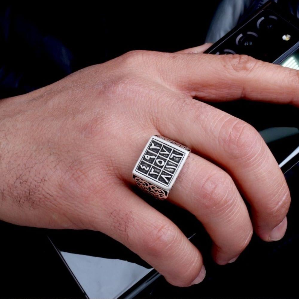 925 Ayar Gümüş Ebced Hesabı Model Erkek YüzükEbced Hesabı Yüzük