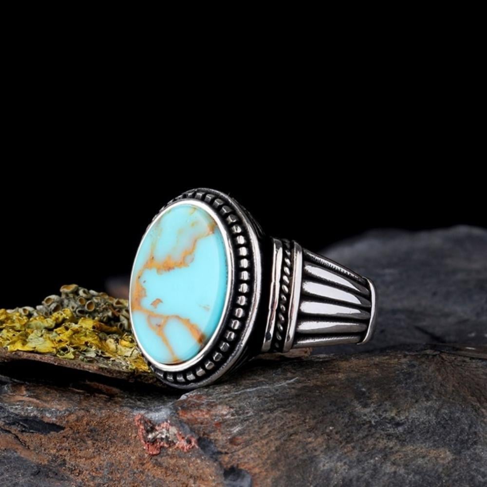 925 Ayar Gümüş Firuze Taşlı Model Erkek YüzükFiruze Taşlı Yüzükler
