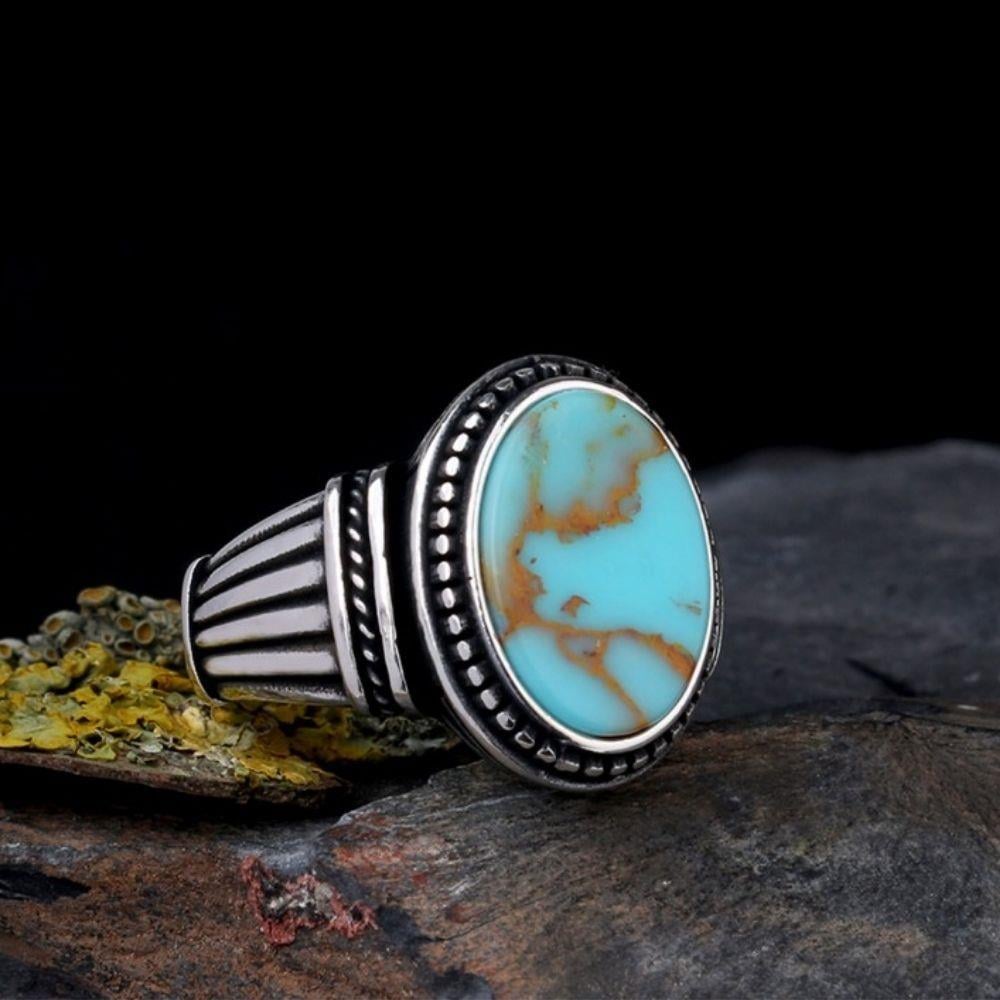 925 Ayar Gümüş Firuze Taşlı Model Erkek YüzükFiruze Taşlı Yüzükler