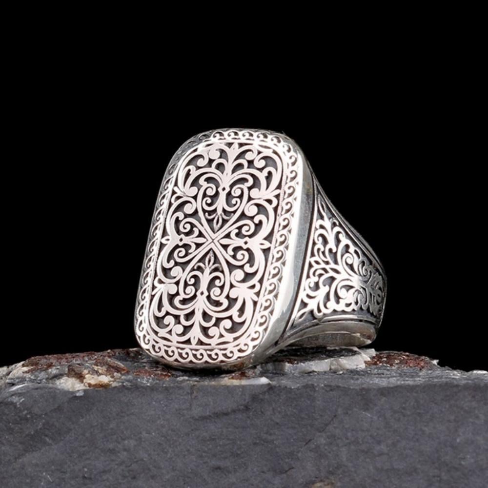925 Ayar Gümüş Kalem İşleme Otantik Model Erkek YüzükTaşsız Yüzükler