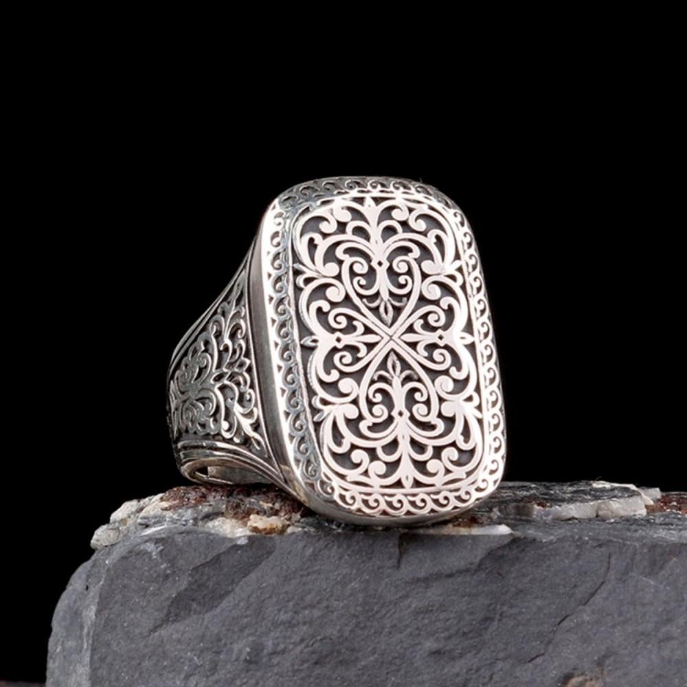 925 Ayar Gümüş Kalem İşleme Otantik Model Erkek YüzükTaşsız Yüzükler