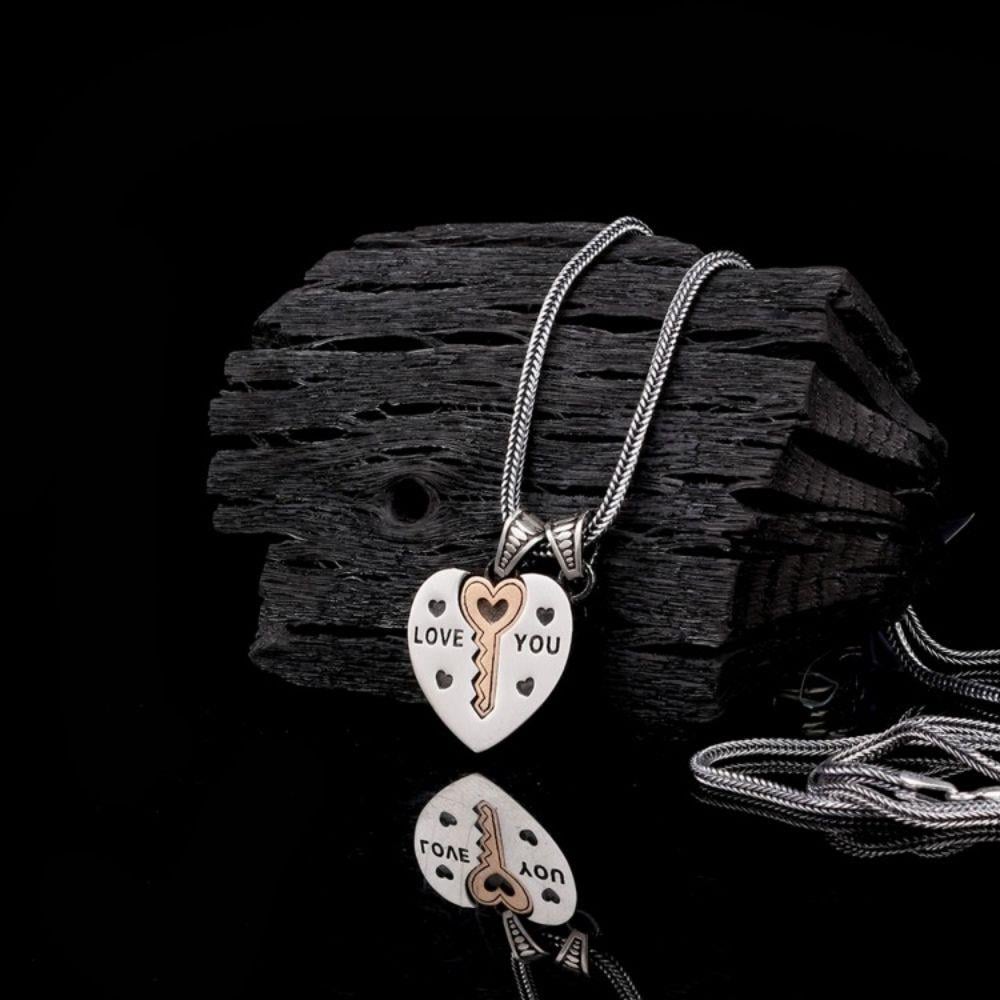 925 Ayar Gümüş Kalp Anahtar Motifli Unisex Model KolyeKolye