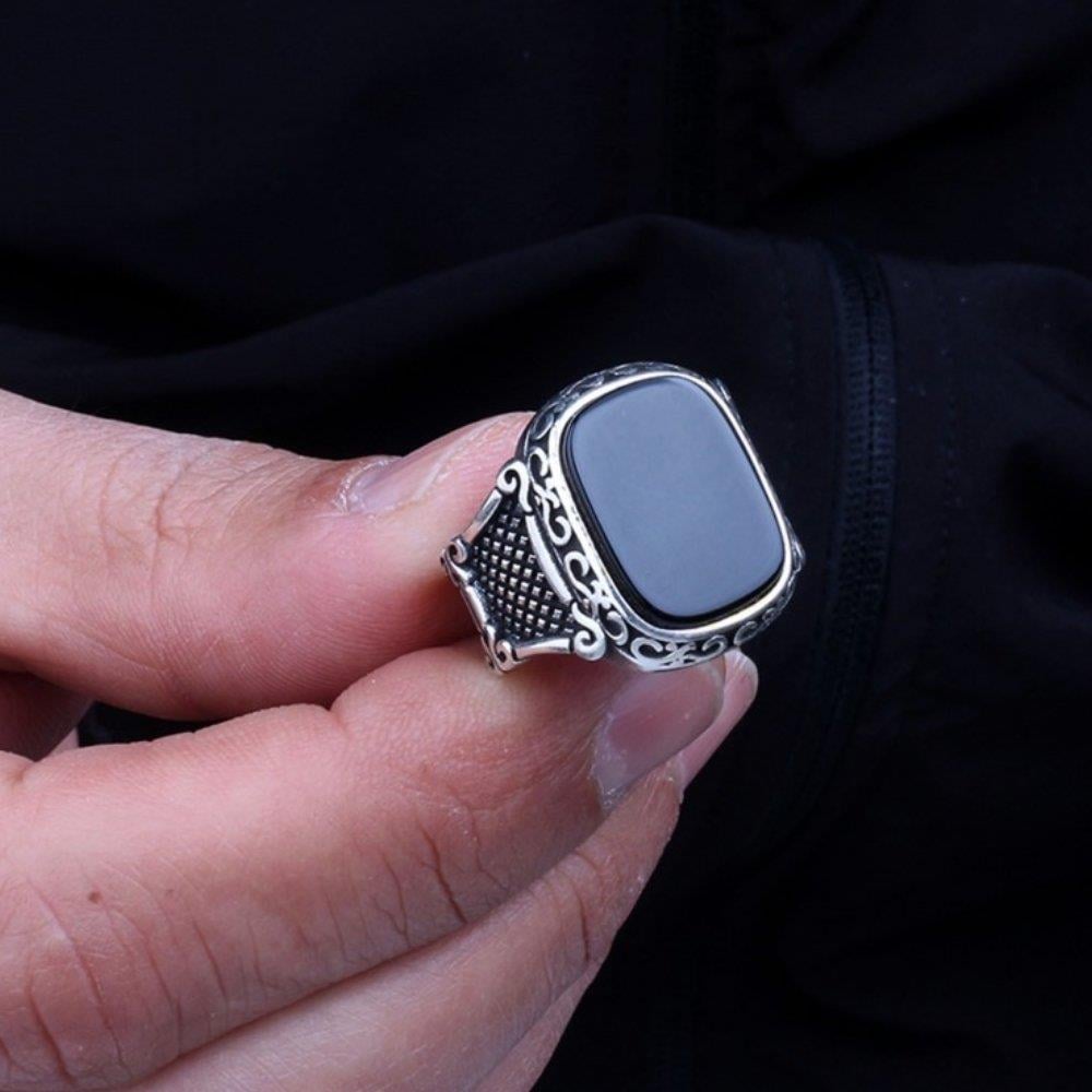 925 Ayar Gümüş Oniks Taşlı Model Erkek YüzükOnyx Stone Ring