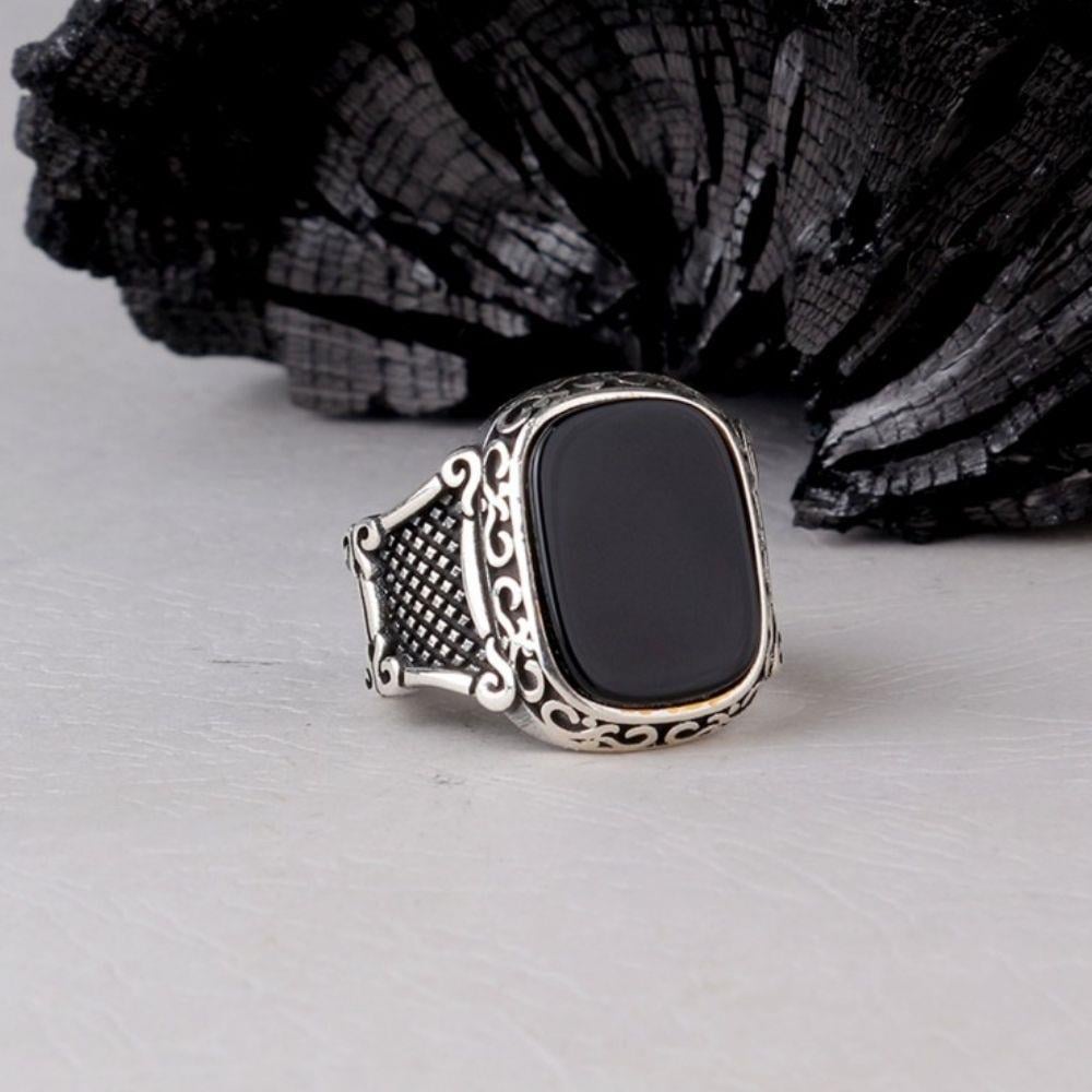 925 Ayar Gümüş Oniks Taşlı Model Erkek YüzükOnyx Stone Ring