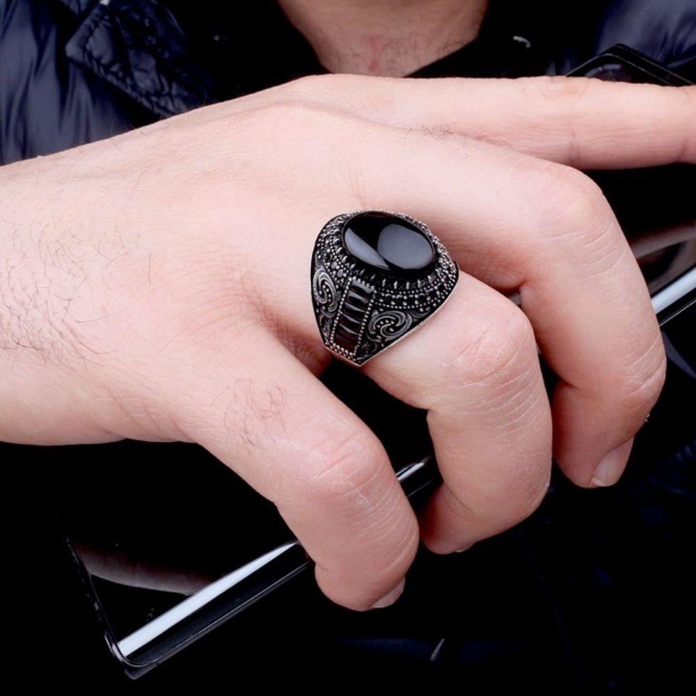 925 Ayar Gümüş Oniks Taşlı Oval Model Erkek YüzükOniks Taşlı Yüzükler