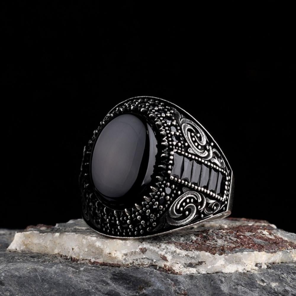 925 Ayar Gümüş Oniks Taşlı Oval Model Erkek YüzükOniks Taşlı Yüzükler