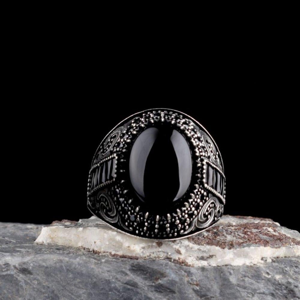 925 Ayar Gümüş Oniks Taşlı Oval Model Erkek YüzükOniks Taşlı Yüzükler