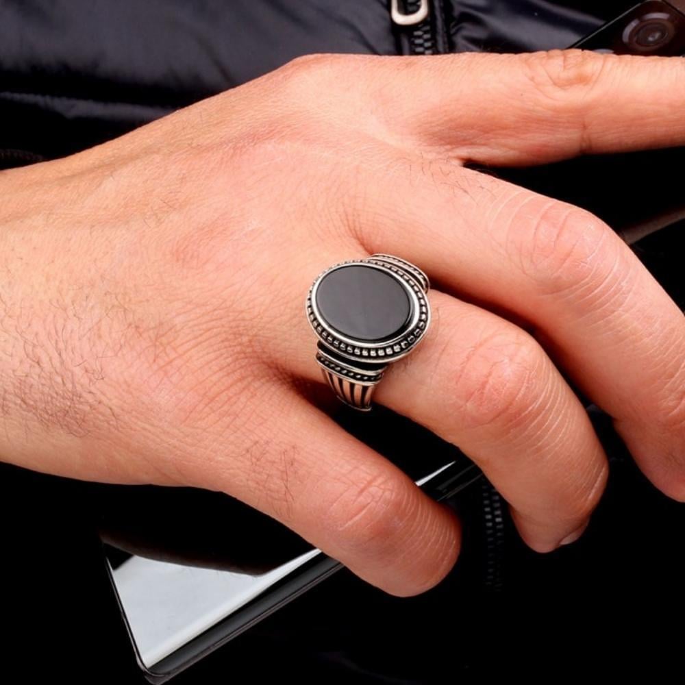 925 Ayar Gümüş Onix Taşlı Model Erkek YüzükOnyx Stone Ring