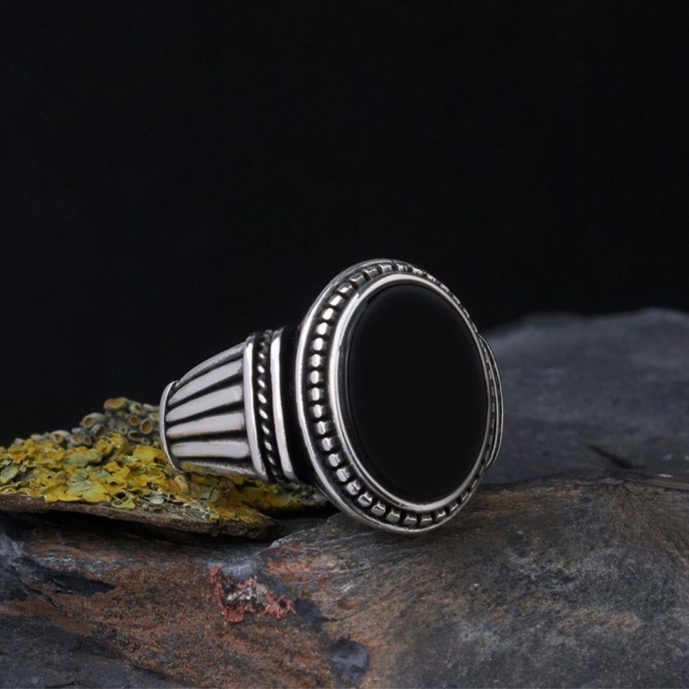 925 Ayar Gümüş Onix Taşlı Model Erkek YüzükOnyx Stone Ring