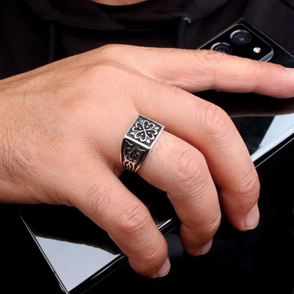 925 Ayar Gümüş Taşsız Desenli Model Erkek YüzükTaşsız Yüzükler