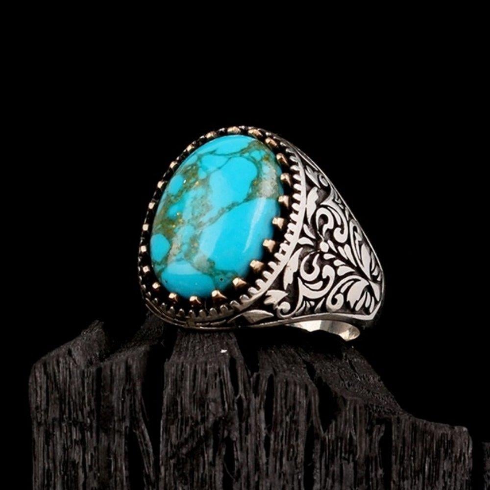 925 Ayar Gümüş Turkuaz Taşlı Erkek YüzükFiruze Taşlı Yüzükler