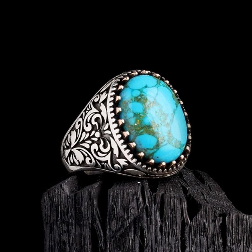 925 Ayar Gümüş Turkuaz Taşlı Erkek YüzükFiruze Taşlı Yüzükler