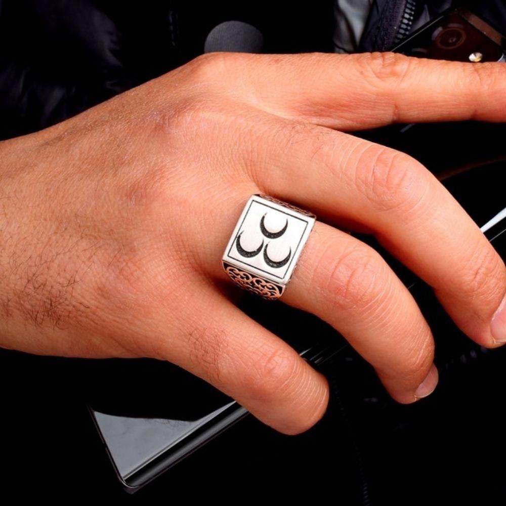 925 Ayar Gümüş Üç Hilal Model Erkek YüzükÜç Hilal Yüzük