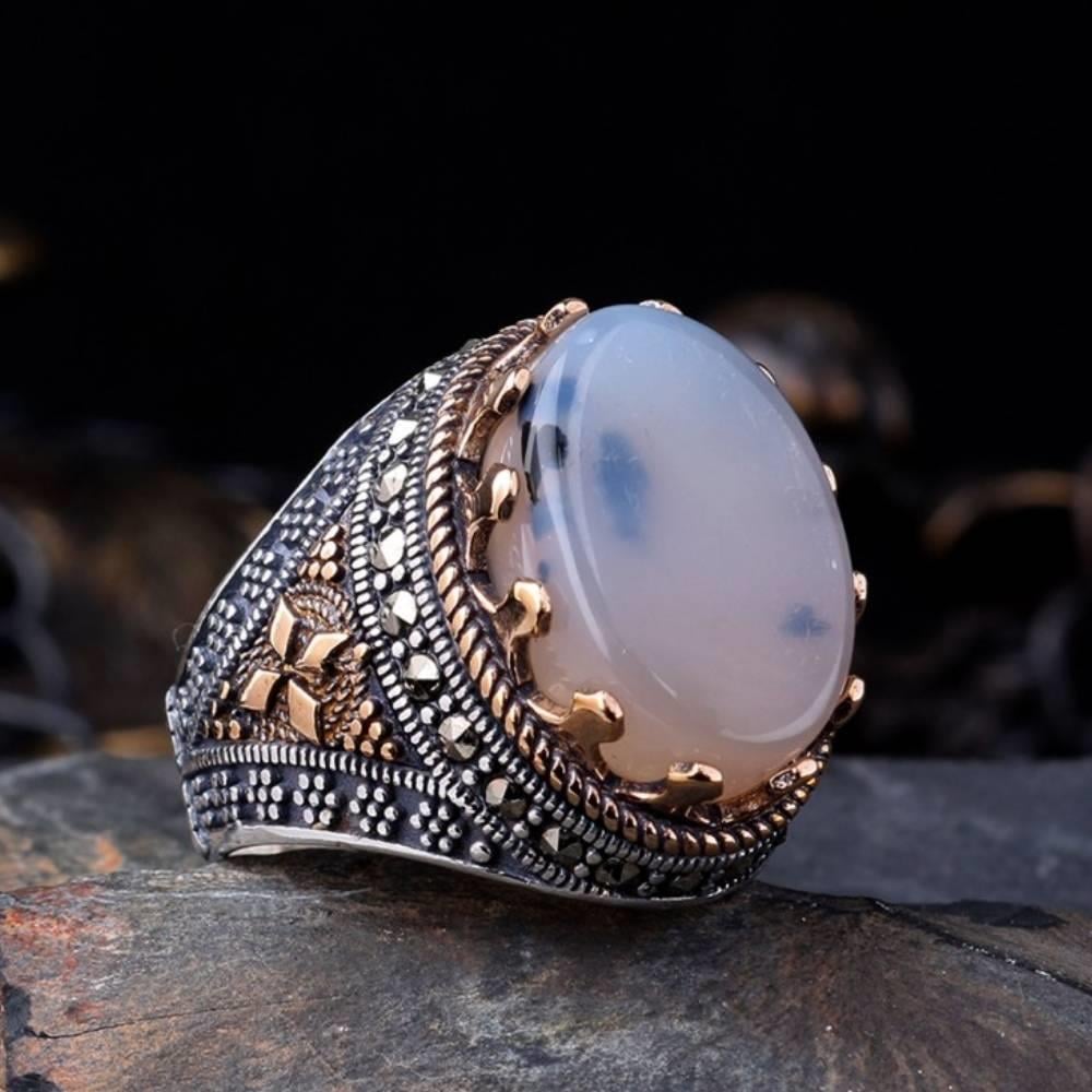 925 Ayar Gümüş Yemen Akik Taşlı Erkek YüzükAkik Taşlı Yüzükler