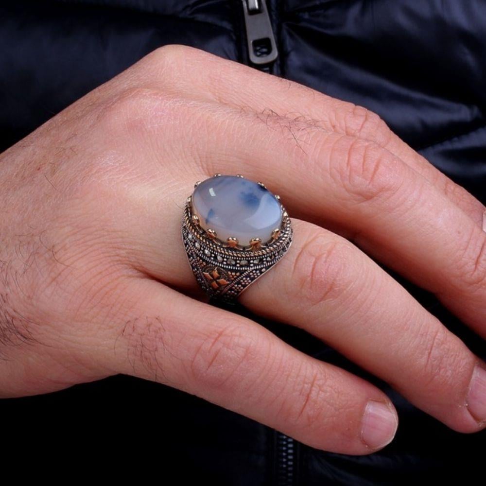 925 Ayar Gümüş Yemen Akik Taşlı Erkek YüzükAkik Taşlı Yüzükler