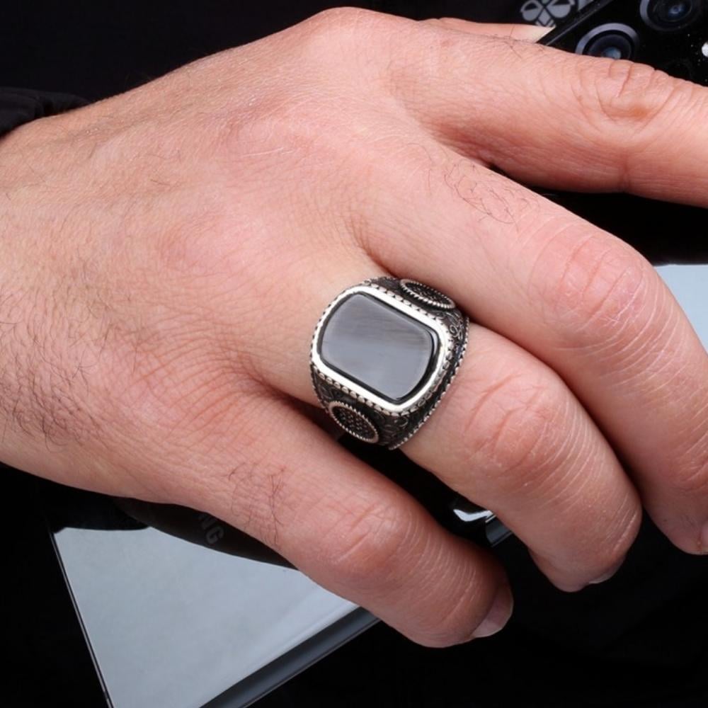 925 Ayar Oniks Taşlı Gümüş Erkek YüzükOnyx Stone Ring