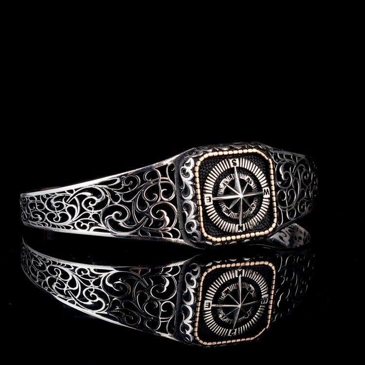 925 Ayar Pusula Model Otantik Motif Gümüş BileklikErkek Bileklik