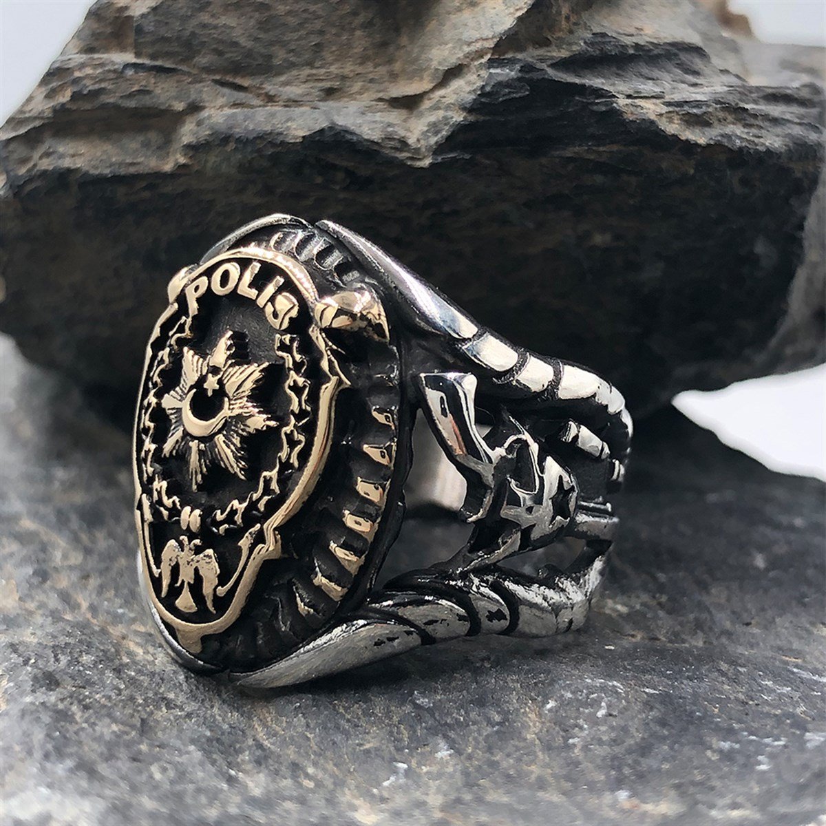 Adalet Terazisi İşlemeli Gümüş Polis Yüzüğü