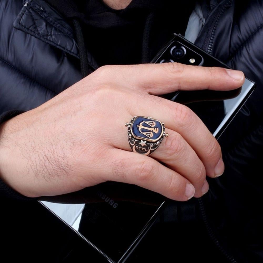 Adalet Terazisi Türk Bayrağı Çift Taraflı Gümüş Yüzük 