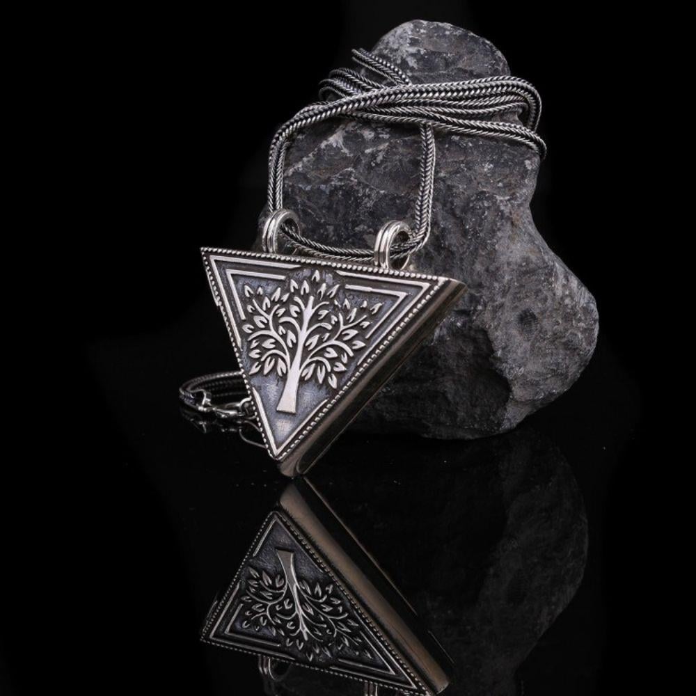 Ağaç Desenli 4cm Gümüş Muska Kabı Kolye