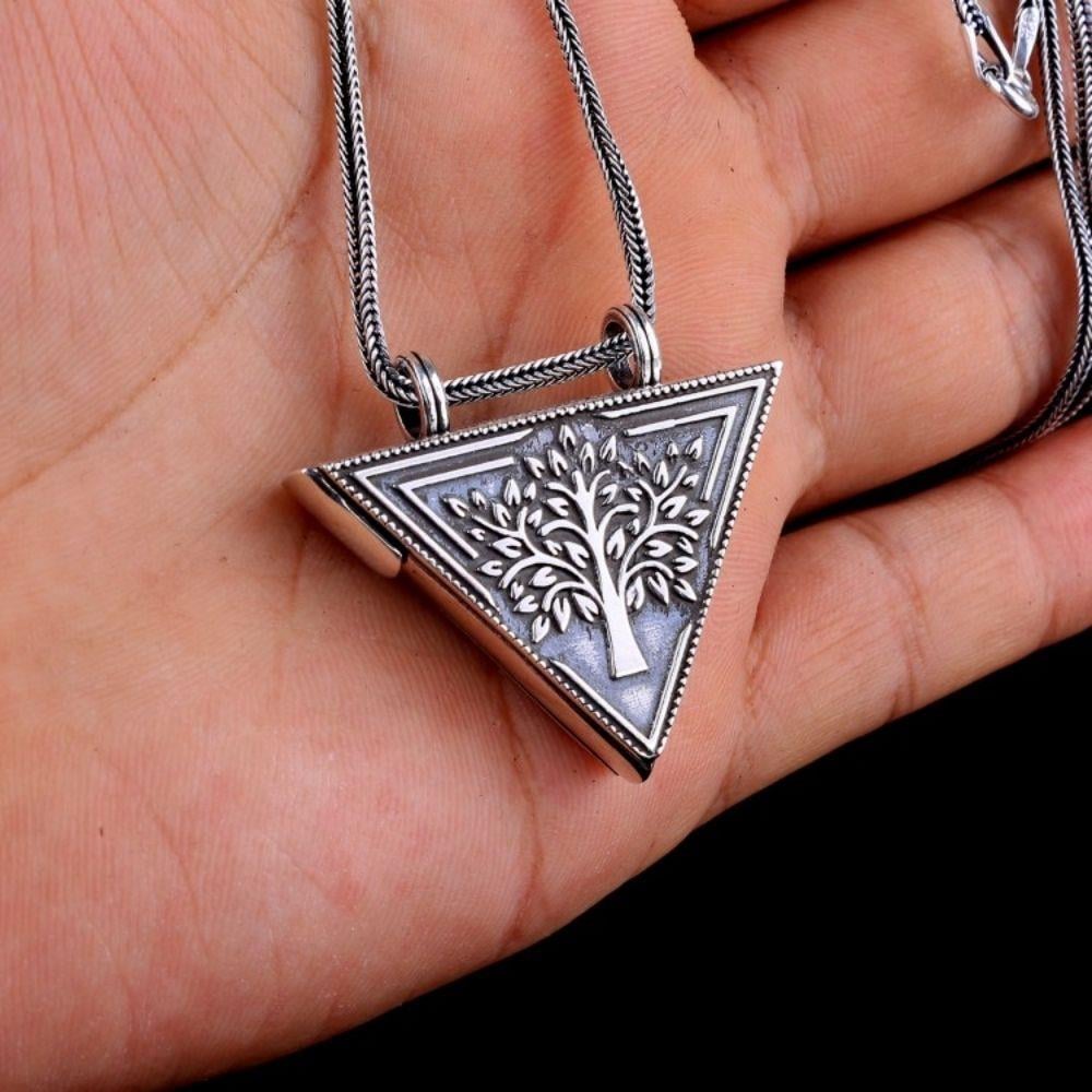 Ağaç Desenli 4cm Gümüş Muska Kabı Kolye