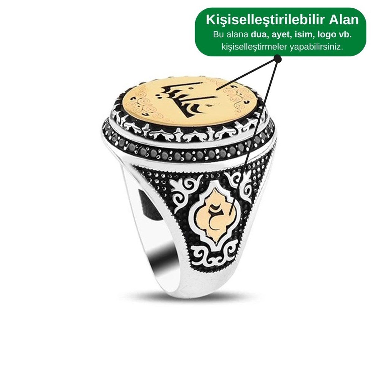 Arapça El Yazısı İle İsim Yazılı Oval Kişiye Özel Gümüş Yüzük