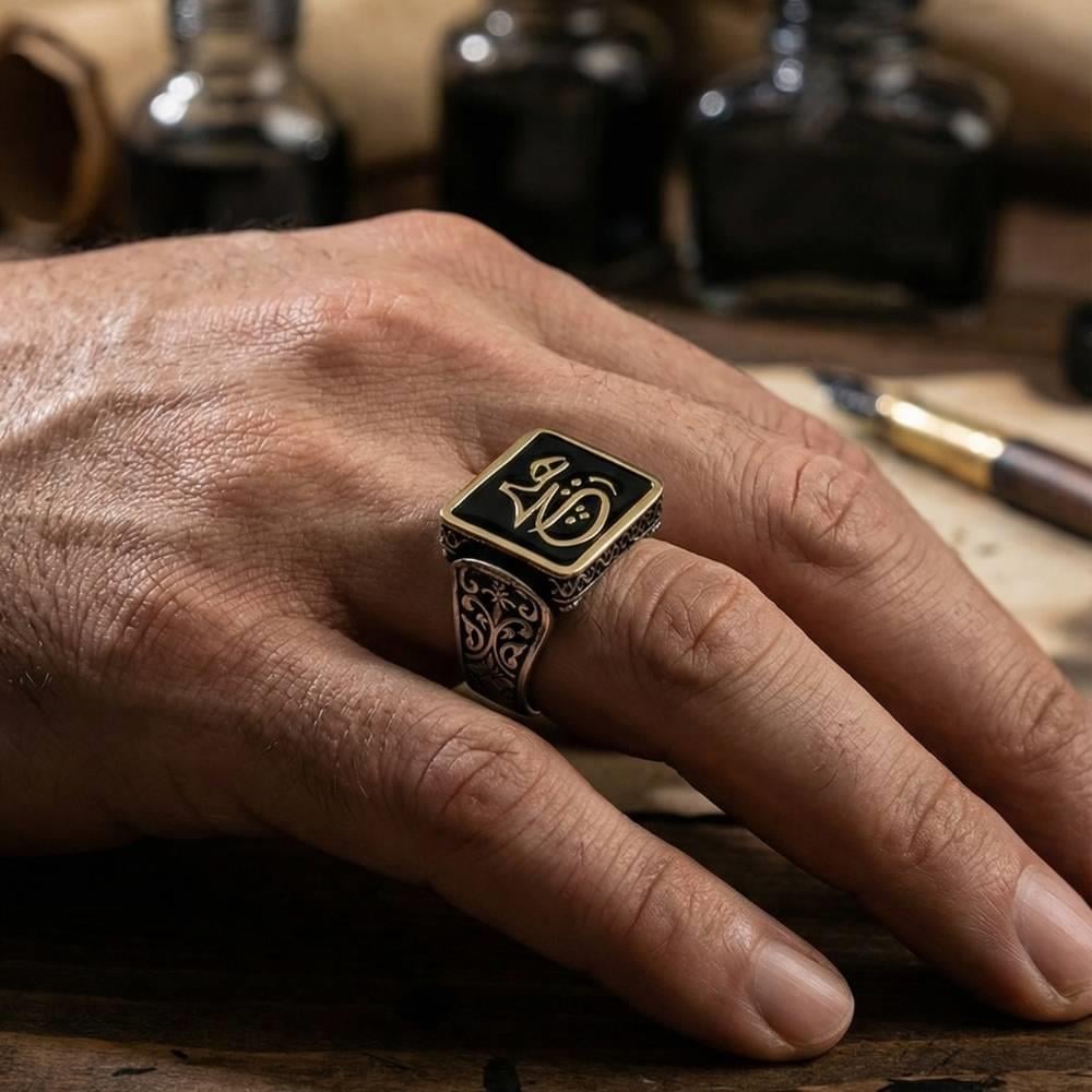 Arapça Hiç Yazılı Mineli Gümüş YüzükHiç Yazılı Yüzük