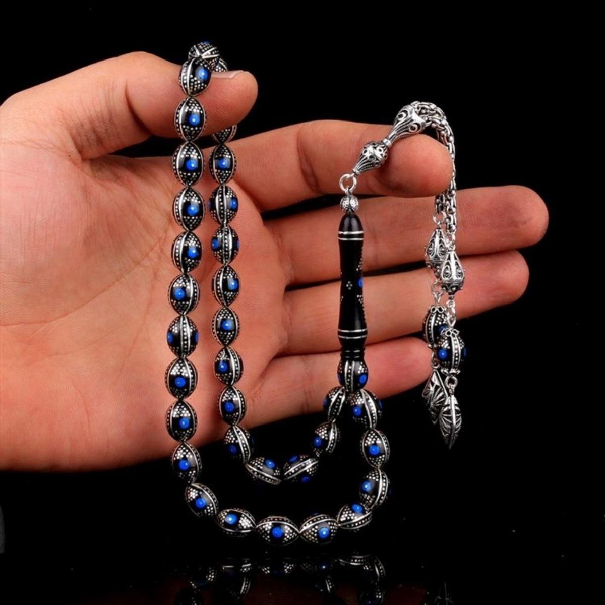 Arpa Model Gümüş Erzurum Oltu Taşı Tesbih