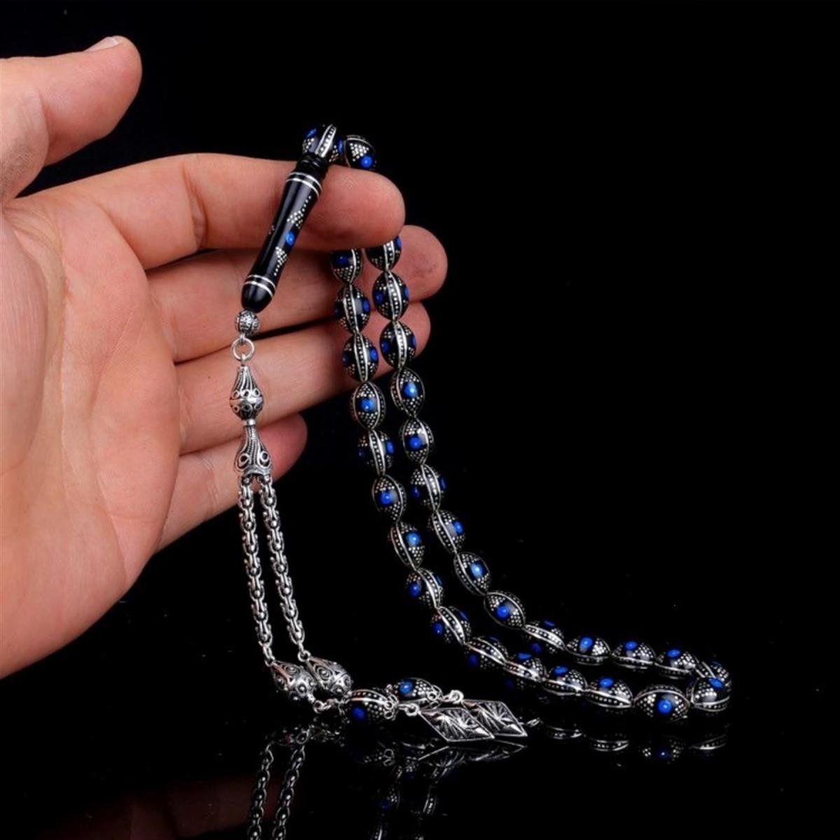 Arpa Model Gümüş Erzurum Oltu Taşı Tesbih