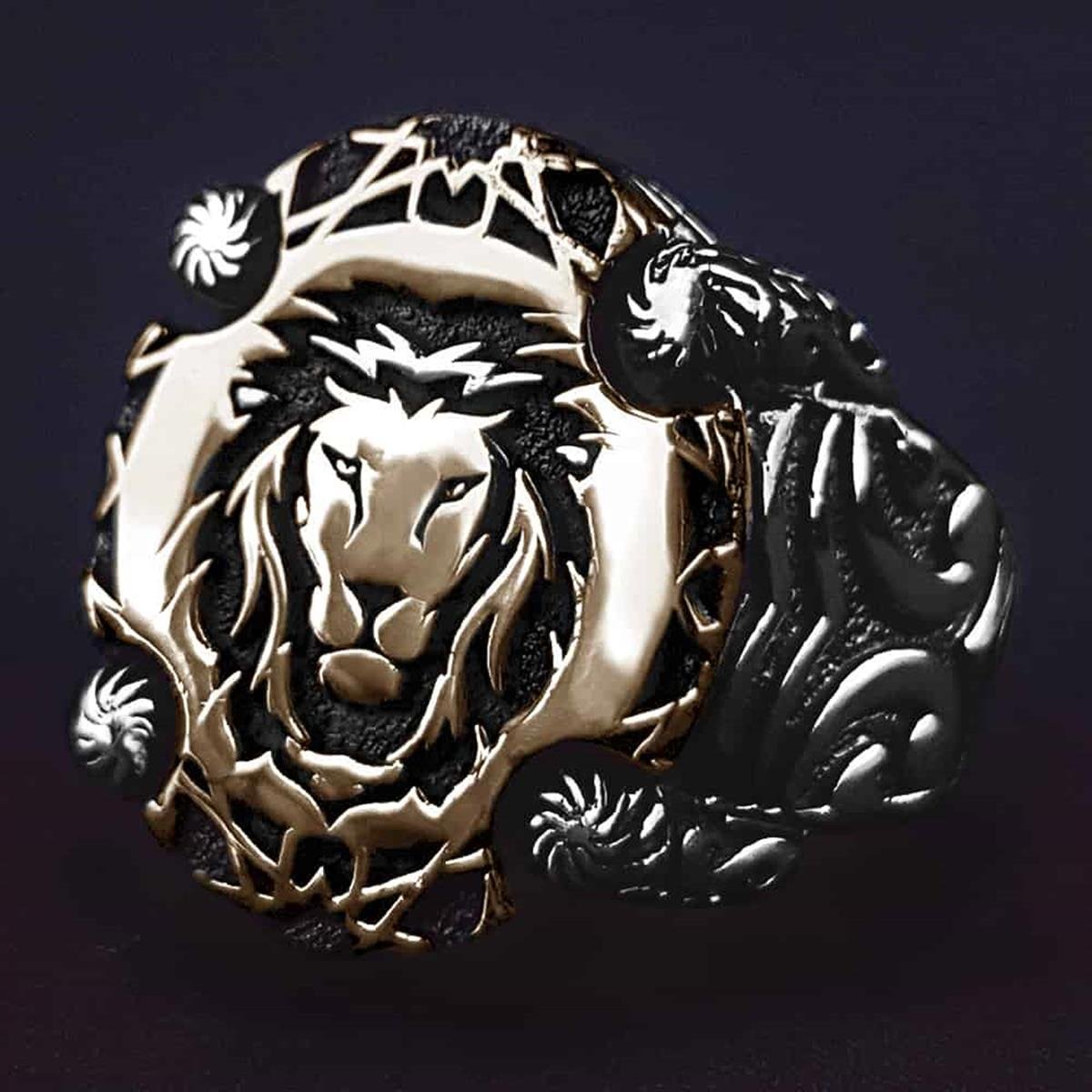 Aslan İşlemeli Kenar Motifli Gümüş Yüzük