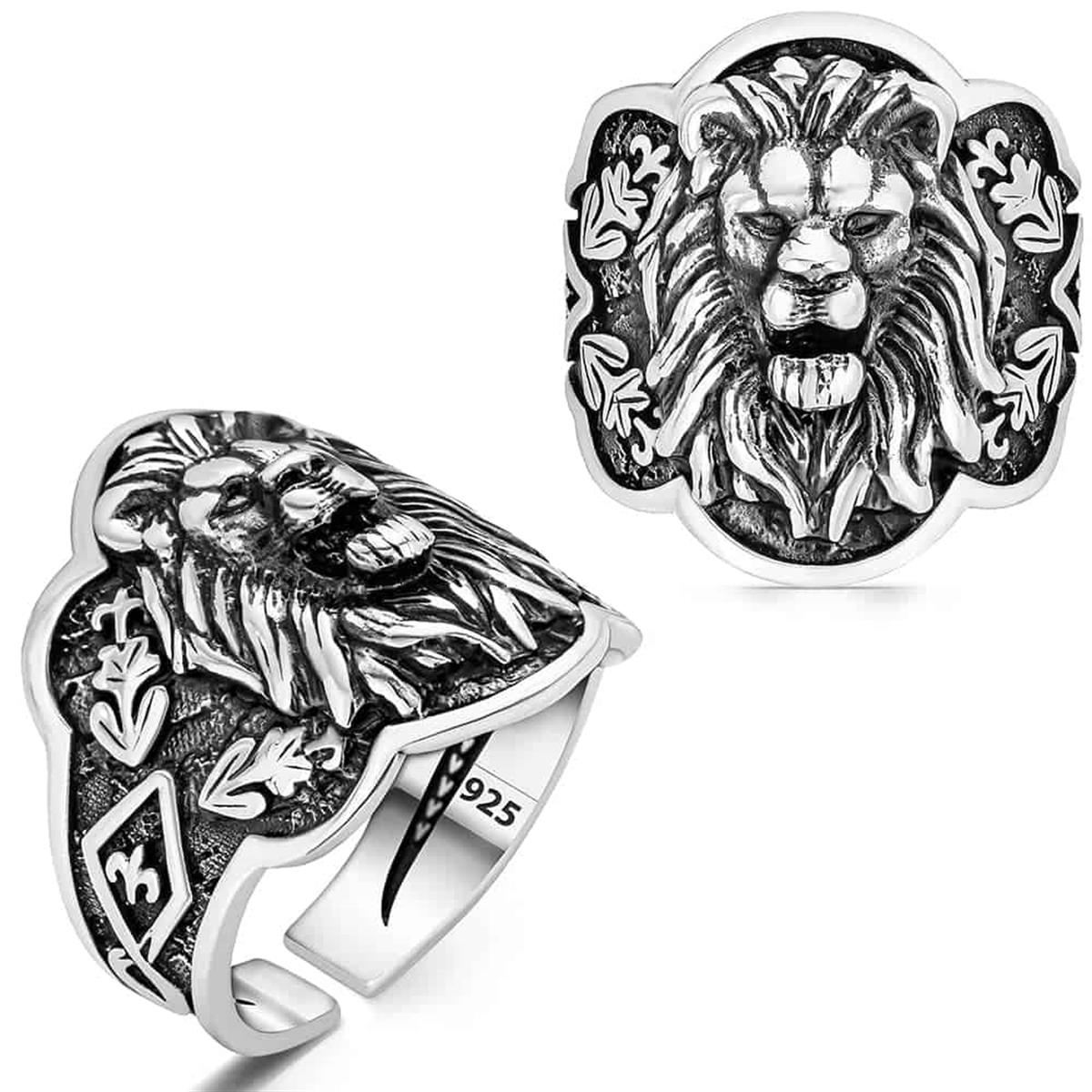 Aslan Kafası Figürü İşlemeli Gümüş Yüzük