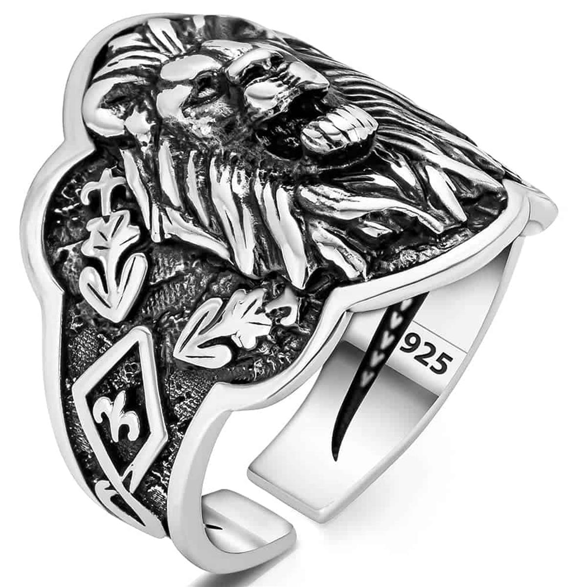 Aslan Kafası Figürü İşlemeli Gümüş Yüzük