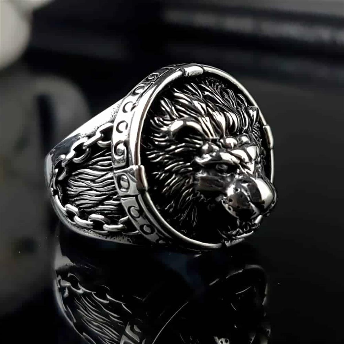Lion Head Relief Motif Sterling Silver Ring