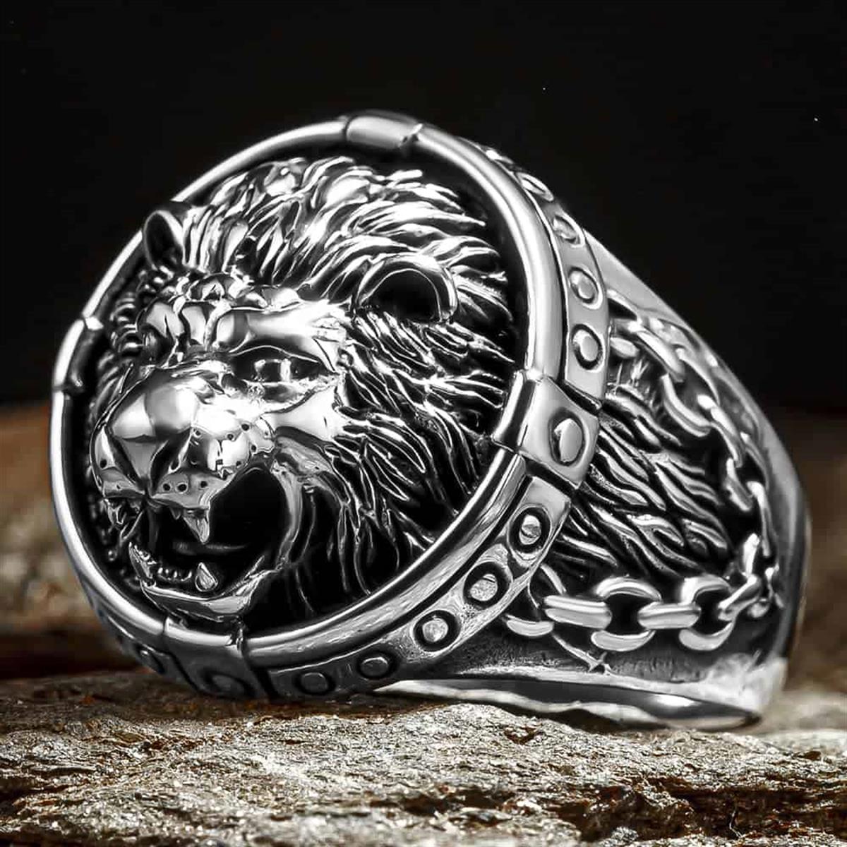 Lion Head Relief Motif Sterling Silver Ring