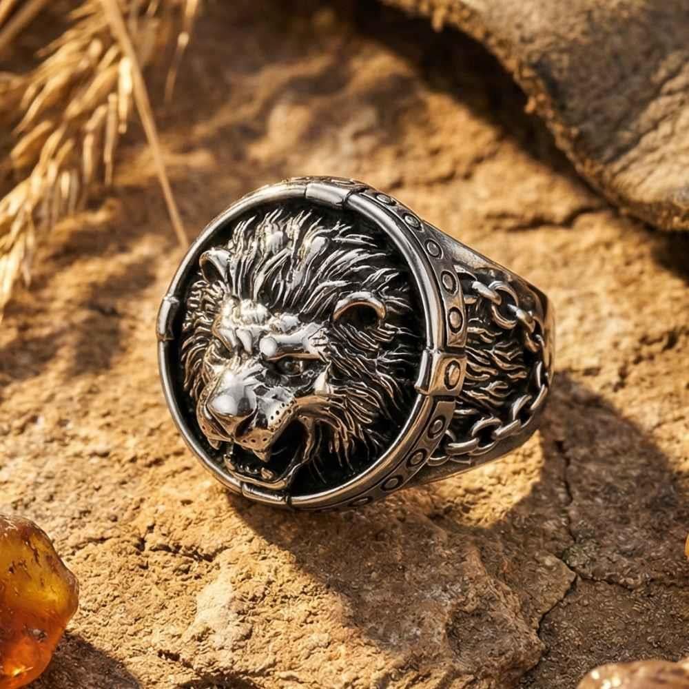 Aslan Kafası Kabartma Motifli Gümüş YüzükHayvan Figürlü Yüzükler