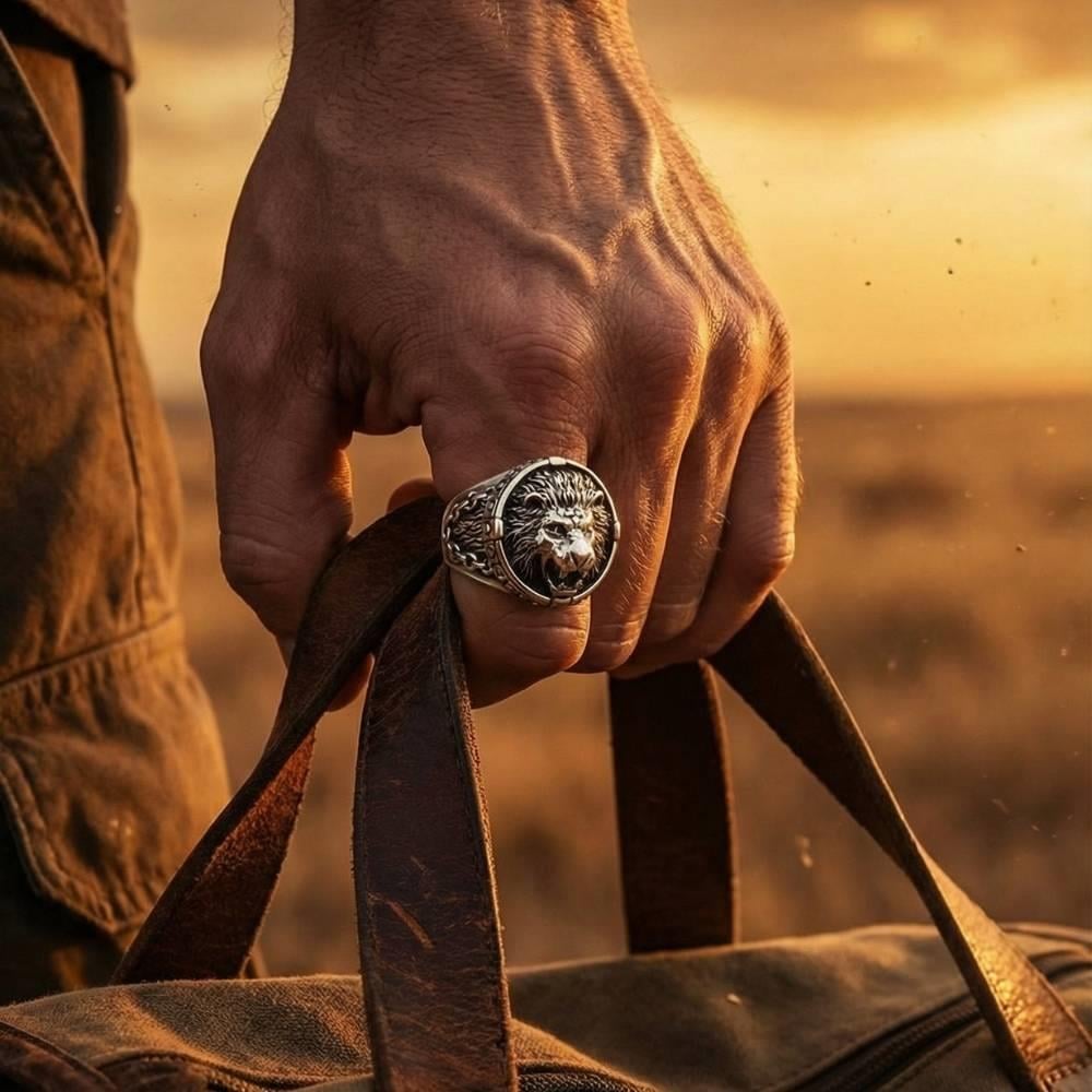Aslan Kafası Kabartma Motifli Gümüş YüzükHayvan Figürlü Yüzükler