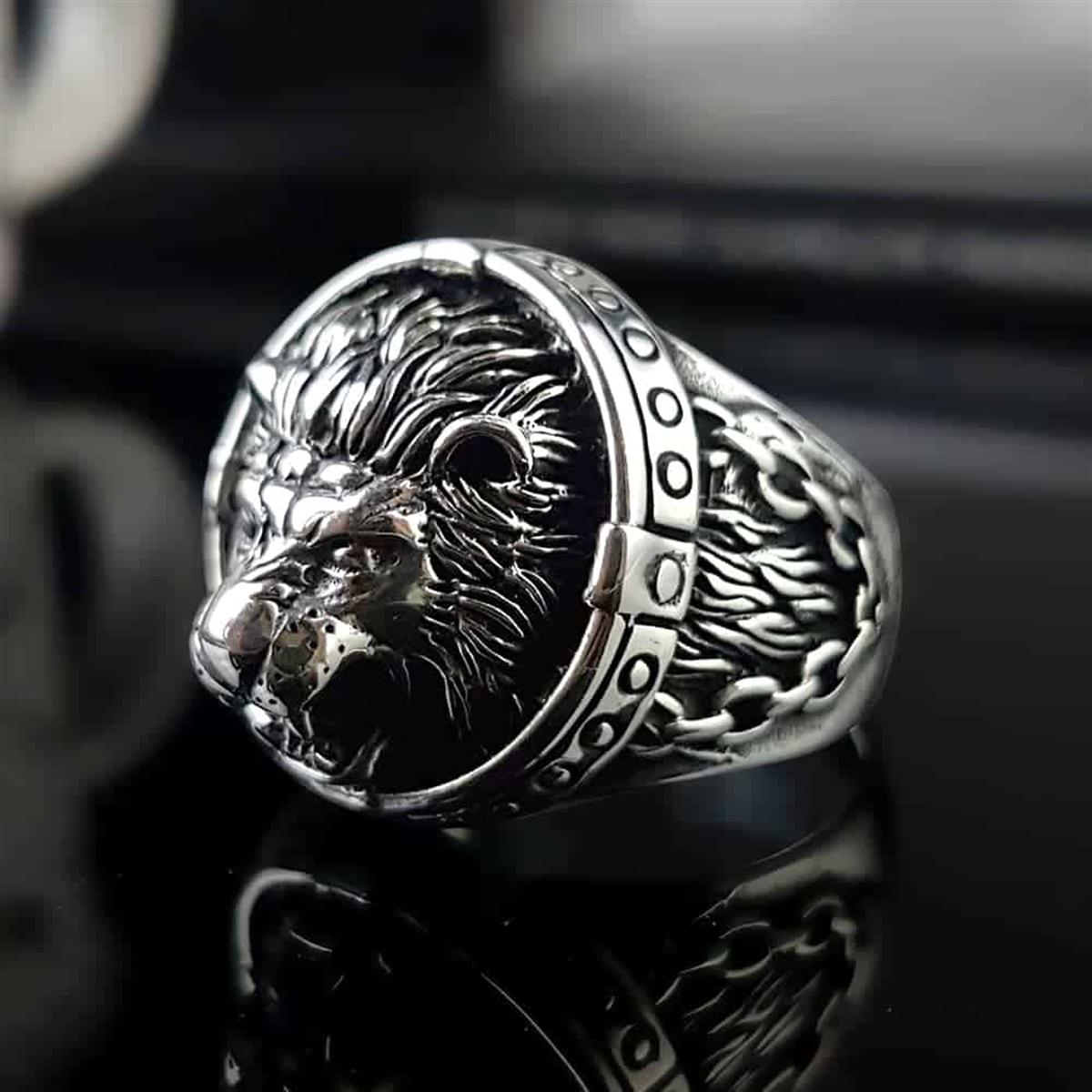 Lion Head Relief Motif Sterling Silver Ring