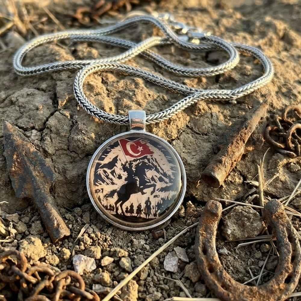 At Sırtında Türk Ordusu Gümüş KolyeAy Yıldız Kolye