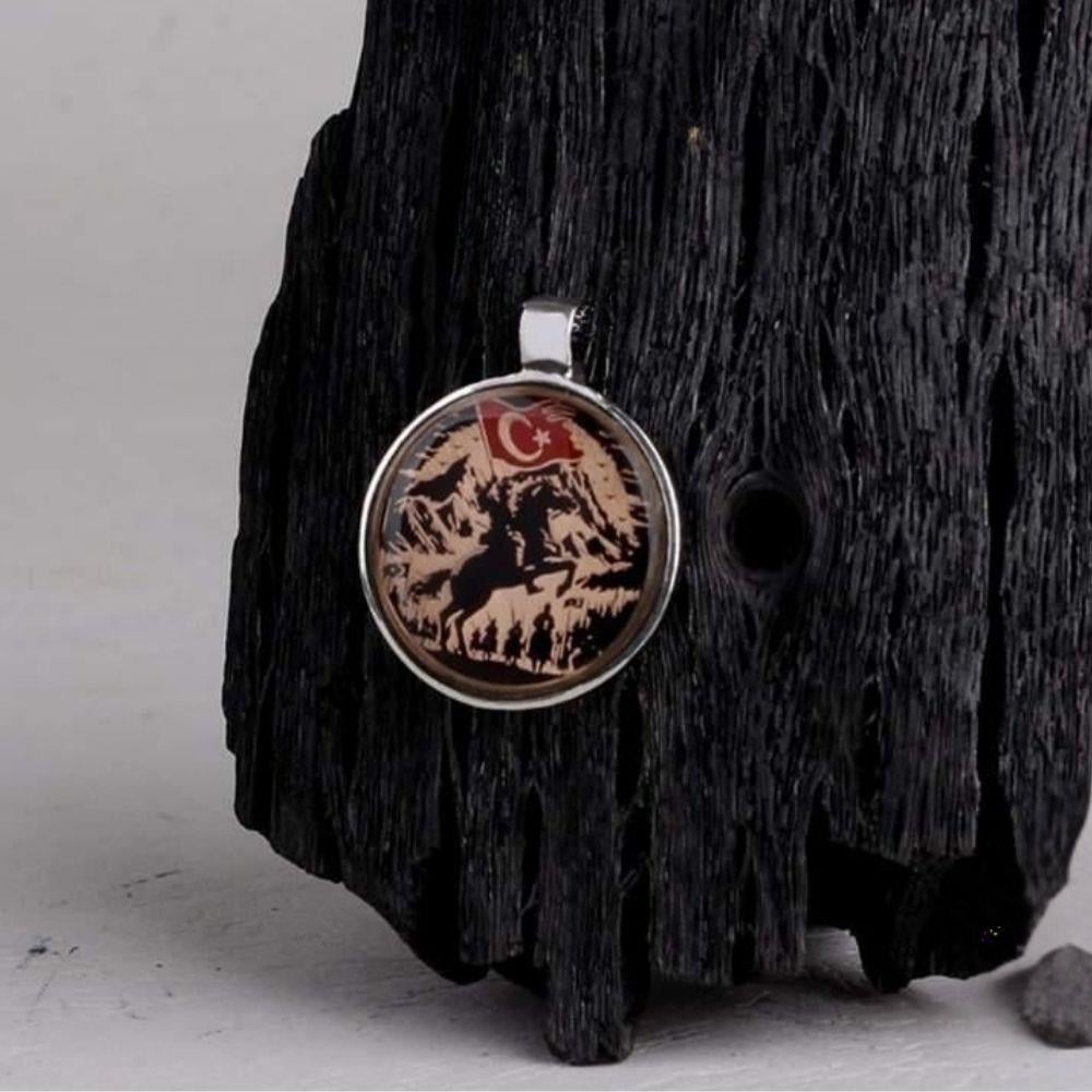 At Sırtında Türk Ordusu Gümüş Kolye UcuKolye Ucu