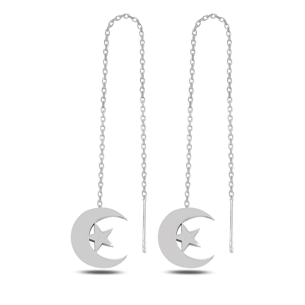 Ay Figürlü Sallantılı Kadın Gümüş Küpe Silver