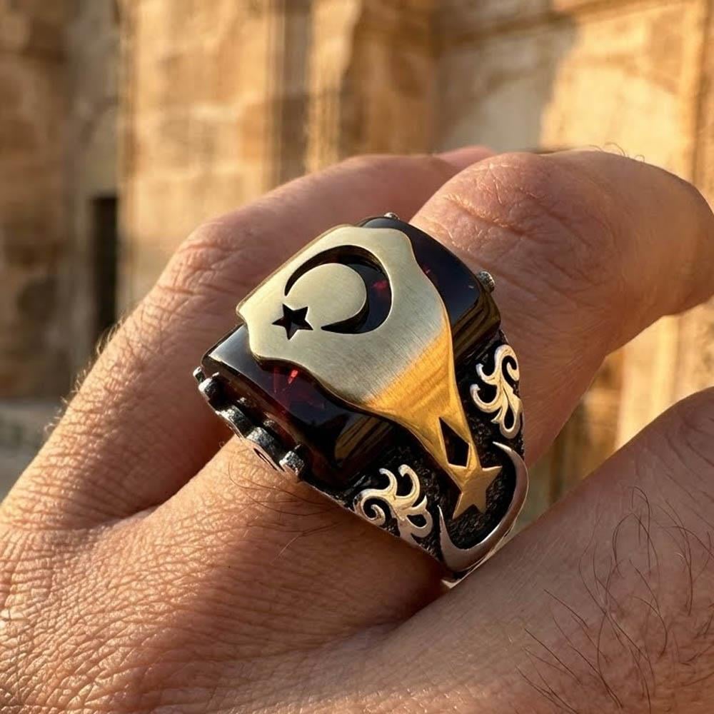 Ay Yıldız Bayrağımız Gümüş YüzükMoon Star Ring