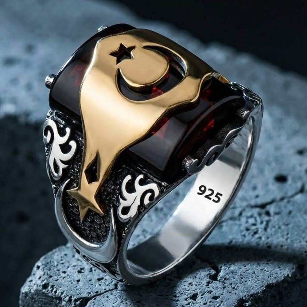 Ay Yıldız Bayrağımız Gümüş YüzükMoon Star Ring