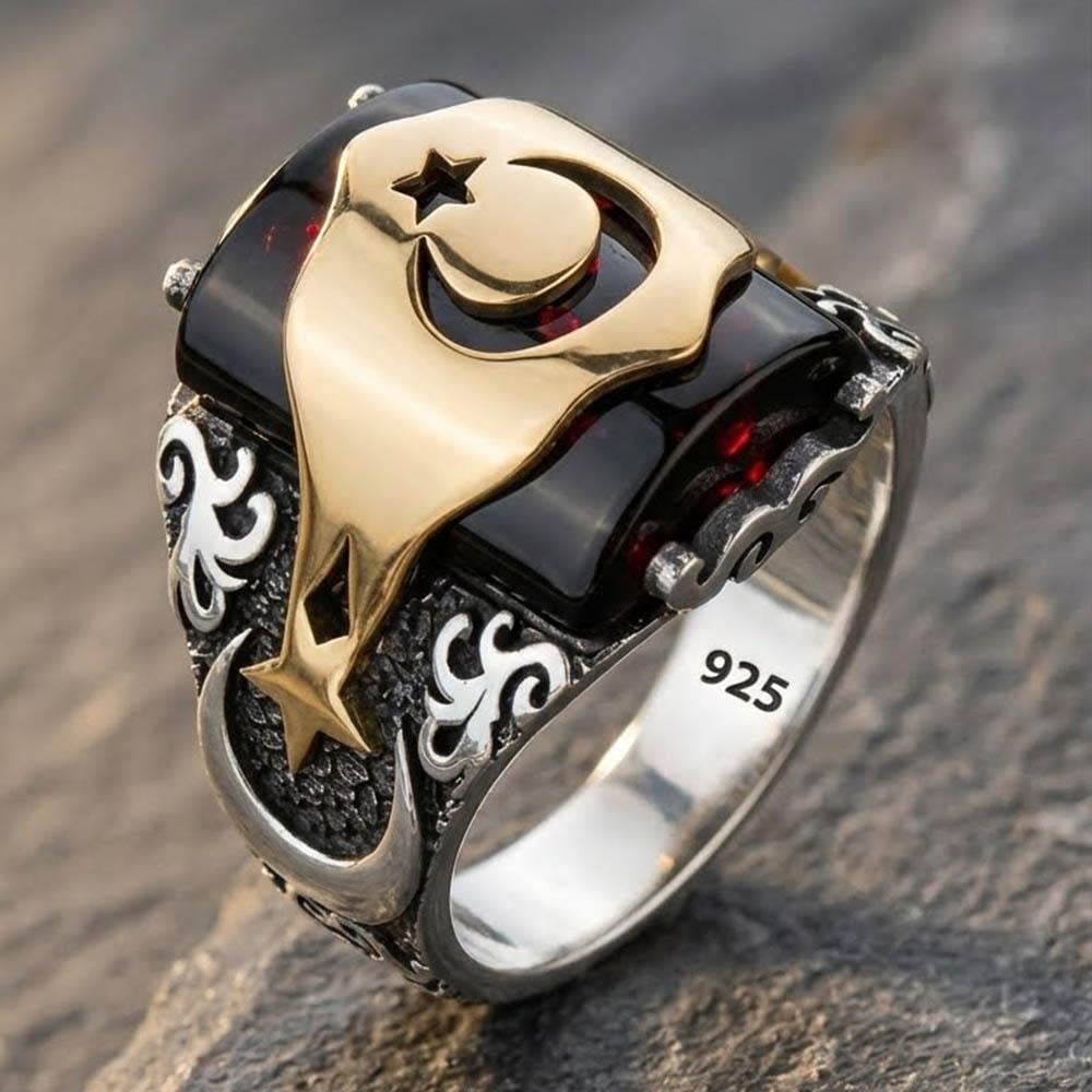 Ay Yıldız Bayrağımız Gümüş YüzükMoon Star Ring