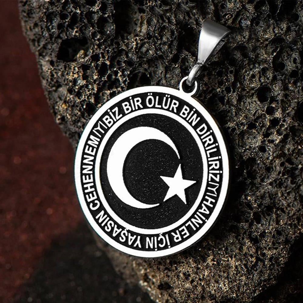 Ay Yıldız Biz Bir Ölürüz Bin Diriliriz Gümüş Kolye UcuKolye Ucu