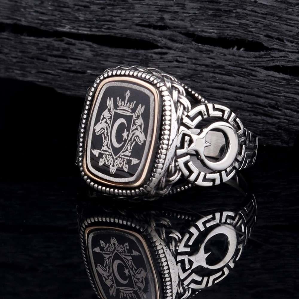 Ay Yıldız Çift Bozkurt Motifli Gümüş YüzükBozkurt Yüzükleri