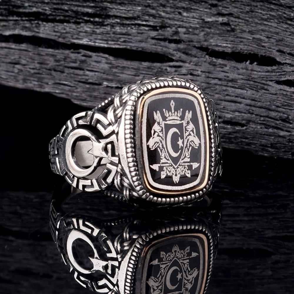 Ay Yıldız Çift Bozkurt Motifli Gümüş YüzükBozkurt Yüzükleri